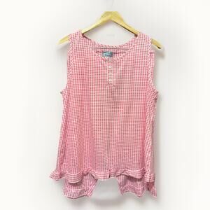 Amanda Paige Womens Sleeveless Pajama Set Pink & White gingham Plaid Women SZ L